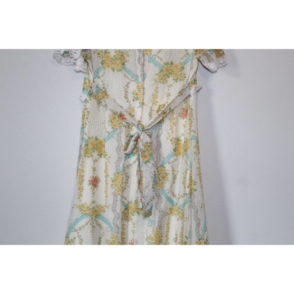 Vintage Floral Prairie Peasant Lace Maxi Dress Bridgeton Ivory Women's 13 H14102 - Picture 10 of 11